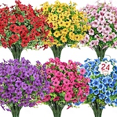 cheap Artificial Flower-24 Bundles Artificial Flowers for Outdoors Fake Silk Flowers UV Resistant Faux Plastic Plants for Spring Summer Garden Porch Window Box Table Vase Home Indoor Outdoor Decoration, Mixed