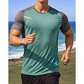 olcso Futó pólók és ujjatlan felsők-Férfi Színes Majica za trčanje Testhetzálló póló Sportos póló Sportos felső Nyár Kollázs Rövid ujjú Gyors szárítás Könnyű Nedvességelvezető Légáteresztő Edzőterem edzés Gyaloglás Kocogás Fekete