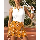economico Set di Tennis Femminile-Per donna Floreale Set sportivo Set da tennis Gonne da tennis Maglia da tennis 2 Pezzi Senza Maniche Patchwork Stampato Traspirante Pallavolo Tennis Golf Collo ripiegato Gonna Vestito Viola scuro
