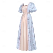Χαμηλού Κόστους Φόρεμα-19ος αιώνας Περίοδος Αντιβασιλείας Μέχρι τον αστράγαλο Φορέματα Κοντά μανίκια Πριγκίπισσα Ευγενής κυρία Φλοράλ Φανταχτερή Φόρεμα Γυναικεία βασιλικός Απόκριες Πάρτι Τσαγιού LARP Ρεν Φερ Ενηλίκων Φόρεμα