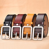 cheap Men's Belt-Men Belt Classic Leather Elegant Fashion Casual Solid Color Black Red Casual Daily Business Waist Belt