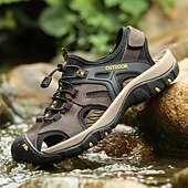 voordelige Buitensandalen-Gele outdoor wandelschoenen voor heren van imitatieleer, waterdichte en sneldrogende sandalen voor buitenavonturen, strandvakanties en reizen.