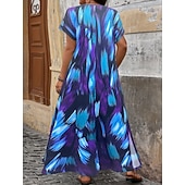voordelige Gestreepte &amp; Geometrische Jurken-Dames Maxi-jurk Casual jurk T shirt jurk A lijn jurk Modieus Modern Dagelijks Vakantie Uitgaan Ruim Passend Gestreept Korte mouw V-hals blauw Blozend Roze Rood Paars Zomer Lente