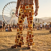 ieftine Pantalonii-Retro / vintage Boho Anii 1970 Pantaloni Pantaloni cu fund clopot Hippie Disc Talie Înaltă Geometric Costume de fancy Bărbați Halloween Carnaval festival de muzică Petrecere cu tematică retro Adulți