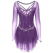 abordables Vestidos de Patinaje Artístico-Vestido de patinaje artístico Chica Patinaje Sobre Hielo Vestidos Negro Blanco Amarillo Retazos Costura asimétrica Elástico Entrenamiento Competición Ropa de Patinaje Clásico Cristal / Strass Manga
