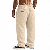 ieftine Clasic-Bărbați Pantaloni de in Pantaloni Pantaloni de vară Pantaloni largi Pantaloni de plajă Cordon Buzunar Talie elastică Simplu Confort Respirabil Lungime totală Casual Zilnic Concediu Vacanță Modă Negru