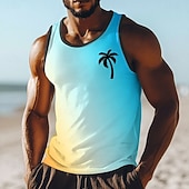 economico Tropische Urlaub-T-Shirts-Canotta da uomo senza maniche, scollo a U, estiva, ciano, azzurro, giallo sfumato, sfumato, minimalista, nero, palma, spiaggia tropicale, vacanza, moda, strada, casual, sportivo, t-shirt per uomo