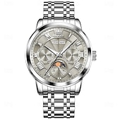 お買い得  機械式腕時計-OLEVS 男性 機械式時計 クリエイティブ 贅沢 ファッション ビジネス スケルトン 自動巻き トゥールビヨン ムーンフェイズ表示 ステンレス レザー 腕時計