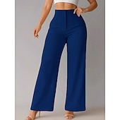 baratos perna larga e cintura alta-Mulheres Perna larga chinês Elegante Moda Roupa de rua Comprimento total Cintura Alta Tecido Confortável Macio Micro-Elástica Ao ar livre Escritório Rua Azul Preto Branco Marron Primavera Outono