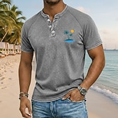 abordables Vintage et rétro-Homme Vintage Lavé T-shirt Haut Henley Chemise délavée Manche Courte ancien Affligé Occasionnel Quotidien Vacances Été Printemps Toutes saisons Bleu Ciel Pourpre Gris Henley T-shirt Henley