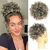 levne Drdoly-Nedbalý drdol pro ženy, 25 cm kudrnatý drdol, volné vlny, syntetické prodloužení vlasů, elastický stahovací drdol se šňůrkou pro každodenní použití (černý) 25 cm