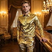 economico Cime-Disco Anni '80 Metallico Lucido Blusa / Camicia Mascherata Disco A quadri Costume Per uomo Costume di Carnevale Mascherata Festa / Sera Parata dell'Orgoglio Mese dell'orgoglio Adulti Camicia