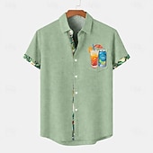 economico Classico-Per uomo Camicia Camicia di lino Camicia Estiva Camicia da Spiaggia Camicia con Bottoni Piante Ferie Abbigliamento quotidiano Blu Rosa Verde Cachi Manica Corta Collo ripiegato Estate Abbigliamento