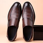 preiswerte Slipper-Dunkelbraune Herren-Slipper aus Kunstleder, klassische Business-Casual-Schuhe für den Weg ins Büro, Hochzeiten und formelle Anlässe