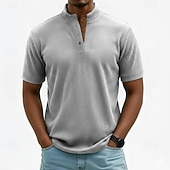 billige Cordfløy T-skjorter-Herre Kordfløyel skjorte T-skjorter Kortermet Helfarge عادي Gammeldags stil Henley Knapper Høy krage Henley Avslappet Daglig utendørs Sommer Vår Vår &amp; Vinter Svart kaffe Grå Henley T-skjorte