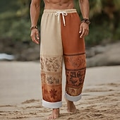 abordables Pantalones casuales estampados para hombre-Hombre Estampado Floral Étnico Bloqueo de color Pantalones Pantalones anchos Pantalones casuales Media cintura Boho retro de la vendimia Hogar Exterior Vacaciones Cintura elástica con cordón