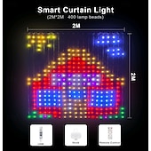 זול רצועות אור חכמות-וילון אור חכם וניתן לתכנות עמיד למים ip44, שינוי צבע RGB טקסט הניתן להתאמה אישית DIY &amp;דוגמאות, נורות לד עם שלט רחוק, אפליקציית בלוטות', בקרת נקודות קסומות לעיצוב הבית