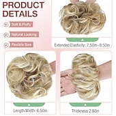 رخيصةأون الشعر المعقوص-قطعتان من وصلات الشعر على شكل كعكة فوضوية، كبيرة ومموجة ومجعدة، مطاطية، على شكل كعكة، كثيفة ورقيقة، على شكل كعكة دونات، وصلات شعر مرفوعة، أشقر رمادي ممزوج بأشقر فاتح