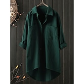 olcso Alapvető műszálas ingek-Női Blúz Pamut póló 100% pamuk Gombok Tömör szín Napi Stílusos Alap Hosszú ujj Állógallér Hosszú felsők Napi Fekete Fehér Sötétkék Lóhere Khakizöld Tavasz Ősz