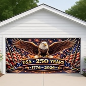 preiswerte 250. Jubiläum-Garagentorabdeckung zum 250. Jahrestag der USA, patriotische Dekoration mit Adler und Flagge, große Garagentordekoration, Dekoration für Partys zum Unabhängigkeitstag im Innen- und Außenbereich