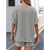 billiga Blusdräkter för kvinnor-Dam Set med shorts Bolero Top Kortärmad Rund hals Ensfärgat Snörning Mode Streetwear Ledigt Dagligen Utomhus Blå Svart Brun Sommar Lös passning