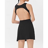 cheap Women's Tennis Dress-Women's Solid Colored Petit Tennis Dress Tennis Dress with Shorts Sports Dress Sleeveless Pocket Elastic Breathable Tennis Running Fitness Dress Tracksuit Black White Pink Tennis Clothing