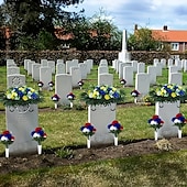 levne Umělé květiny-5 balení hřbitovních květin na hrob, 7 hlav, umělé červené, modré, bílé, šeříkové, vlastenecké, umělé hedvábné květiny na hřbitov, Den veteránů, dekorace na stůl ke Dni nezávislosti, 4. července