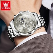 abordables Relojes de Cuarzo-Nuevo reloj de negocios para hombre de la marca Olevs con pantalla luminosa, función de cronómetro, calendario, indicador de 24 horas, reloj de cuarzo multifuncional, informal y moderno, resistente al