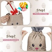 cheap Easter-5/10 Pcs Easter Linen Drawstring Gift Bag, Burlap Bags with Fluffy Bunny Ears, Perfect for Holding Easter Eggs, Cookies, Chocolates, Bunny Party Favor Bags, Easter Candy Egg Hunt for Kids