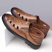 economico Sandali casual-sandali da uomo marroni senza lacci, tomaia traspirante con design casual, comodi per avventure all'aria aperta, abbigliamento casual e attività estive