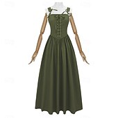 cheap Dresses-Vintage Medieval Renaissance Long Length Dress Fairy Lace up A-Line Fancy Dress Women's Fantasy Halloween Carnival Masquerade Renaissance Fair LARP Retro Theme Party Adults Dress