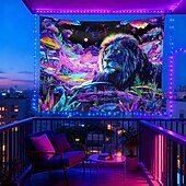 economico Arazzi Blacklight-Arazzo a luce nera raffigurante un maestoso leone in un paesaggio fantasy psichedelico, arazzo da parete reattivo ai raggi UV, perfetto per camera da letto, soggiorno, dormitorio e decorazioni per