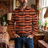 cheap Tops-Retro Vintage 1970s Shirt Aloha Shirt Long Sleeves Hippie Geometric Fancy Dress Men's Masquerade Music Festival Party Daily Wear Adults' Shirt