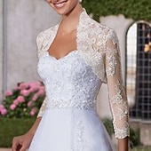 cheap Bridal Wraps-Shawl &amp; Wrap Wedding Guest Women's Wrap Mother's Wraps Pure Elegant Long Sleeve Lace Wedding Wraps With Pure Color For Party Evening All Seasons