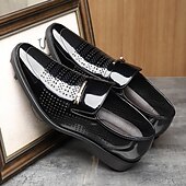 cheap Monk Shoes-Men's Faux Leather Perforated Dress Loafers with Glossy Finish, Stylish Slip-On Shoes for Formal &amp; Evening Events