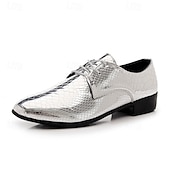 זול נעלי דרבי-נעלי ערב מטאליות לגברים בצבע תנין מוזהב - נעליים רשמיות מבריקות למסיבות, חתונות ואירועי מועדוני לילה