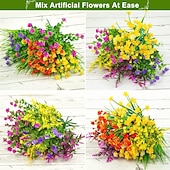 お買い得  造花-16束の造花、屋外用、フェイクプラスチック植物、フェイク低木、緑の小麦草、紫外線耐性、春夏、庭、パティオ、窓、ボックス、オフィス、テーブル、キッチン、ホームデコレーション