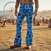 ieftine Pantalonii-Retro / vintage Boho Anii 1970 Pantaloni Pantaloni cu fund clopot Hippie Disc Talie Înaltă Geometric Costume de fancy Bărbați Halloween Carnaval festival de muzică Petrecere cu tematică retro Adulți