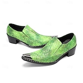 baratos Mocassins de couro premium-Mocassins masculinos em couro legítimo verde com estampa de cobra, elegantes sapatos sem cadarço para casamentos, calçados estilosos para noivos e convidados.