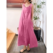 abordables Robes-Femmes Robe Maxi Robes effet lin Robe fourreau Robe Décontractée Mode Basique Moderne Quotidien Vacances Sortir Coupe Ample Uni Sans manches Col en U Jaune Rose Claire Rouge bleu marine Été Printemps
