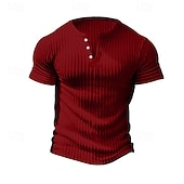 ieftine Tricou din tricot cu nervuri-Bărbați Tricou Cămașă musculară Tricou din tricot cu nervuri Tee Top Manșon scurt Mânecă scurtă În V Henley Vară Primăvară Toate Sezoanele Simplu Pit Strip Modă Designer De Bază Nasturi Casual
