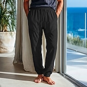 economico Vacanza-Per uomo Pantaloni di Lino Pantaloni Estivi Coulisse Elastico in vita Polsino elastico Semplice Comodità Traspirante Lunghezza intera Casuale Quotidiano All'aperto Vacanza Moda Blu Nero Elasticizzato