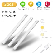 Χαμηλού Κόστους νυχτερινά φώτα αισθητήρα-3 τεμάχια έξυπνα μαγνητικά επαναφορτιζόμενα νυχτερινά φώτα LED με αισθητήρα κίνησης, ασύρματα, ρύθμιση έντασης 3 χρωμάτων, ντουλάπα, ντουλάπι, ράφι κρασιών, υπνοδωμάτιο, μπάνιο, φόρτιση USB,