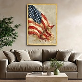 cheap Holiday Paintings-America 250 Years Handmade Oil Painting Canvas Wall Art Decoration American Flag Stars Stripes for Home Decor Rolled Frameless Unstretched Painting