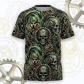 preiswerte Schädel &amp; Knochen-Halloween Herren Schädel T Shirt Kurzarm T-Shirt 3D-Druck Rundhalsausschnitt Hemd Gotisch Straße Dunkle Party Grün Ganzjahres Bekleidung S M L XL XXL XXXL