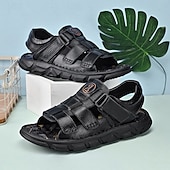 cheap Outdoor Sandals-Men's Faux Leather Velcro Strap Sandals, Breathable and Adjustable for Summer Vacations, Beach Days and Relaxed Casual Wear