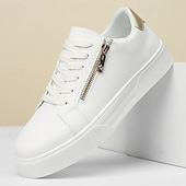 billiga Vardagssneakers-Vita herrsneakers med dragkedja, trendiga och mångsidiga för vardagliga utflykter och resor
