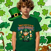 cheap St. Patrick's Tops-St. Patrick St. Paddy's Day Boys' 3D Graphic Four Leaf Clover T shirt Tee Short Sleeve 3D Print Summer Spring Sports Fashion Streetwear Kids 4-12 Years Crew Neck Casual Daily Outdoor Regular Fit