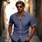  Herre Skjorte Linskjorte Sommerskjorte Strandskjorte Skjorte med knapper Skjorter uten stopp عادي Avslappet Daglig Svart Hvit Navyblå Himmelblå Kortermet Aftæpning Sommer Vår & Vinter Klær Lomme