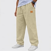 preiswerte Klassiker-Herren Leinenhosen Hose Sommerhose Baggy-Hosen Freizeithose Kordelzug Elastischer Bund Gerader Schnitt Einfach Komfort Atmungsaktiv Volle Länge Täglich Outdoor Ferien Mode Klassicher Stil Schwarz Weiß